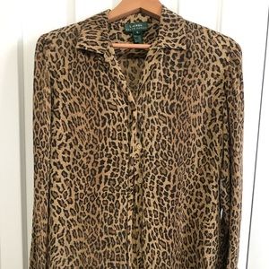 Vintage 100% Silk Lauren Ralph Lauren animal print blouse - size 6